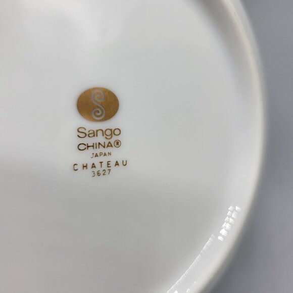 Vintage Sango China Chateau 3627 Rimmed Serving Bowl Gold Green Scrolls 9" Japan - Picture 4 of 8
